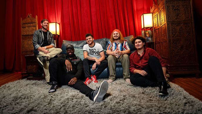 Funk Band Performing with Horns Onstage