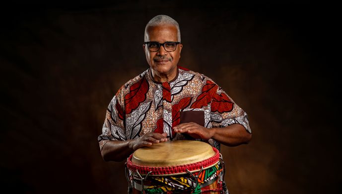Percussionist Leading an Afro-Latin Jazz Ensemble