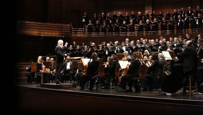 Choir and Orchestra Performing a Requiem